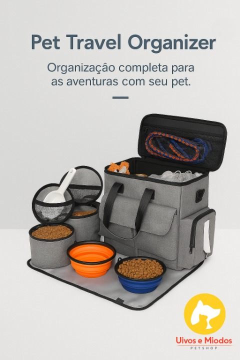 "Pet Travel Organizer - Bolsa organizadora com múltiplos compartimentos para viagens"