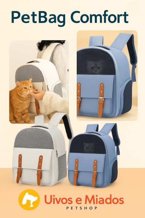 "PetBag Comfort - Mochila de transporte segura para pets até 8kg"