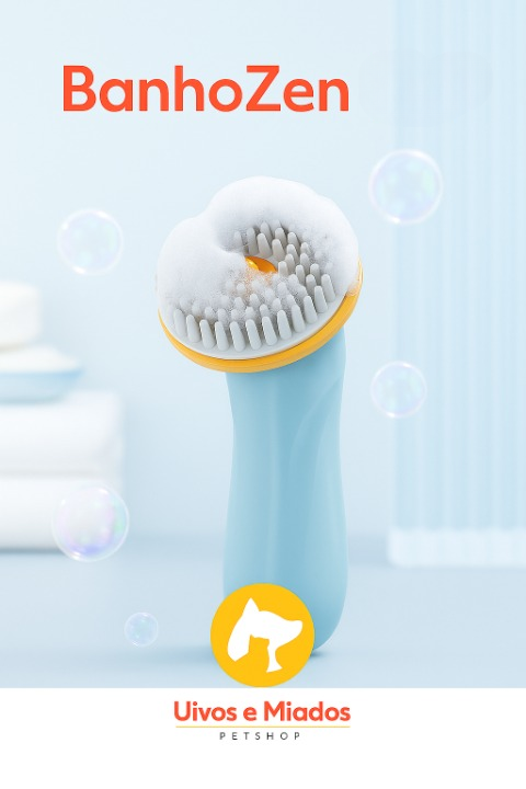  "BanhoZen - Escova de banho com cerdas macias para pets"