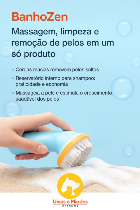 "Características: Cerdas de silicone atóxico e design ergonômico"