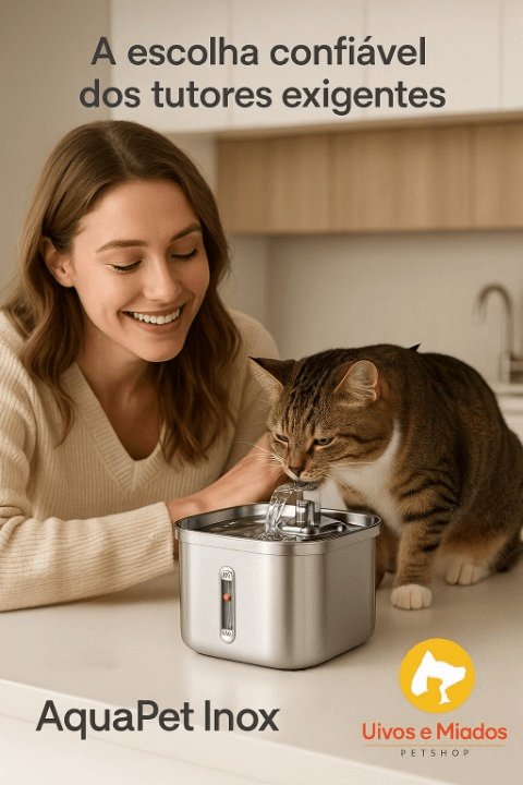 Cachorro bebendo água fresca da fonte automática AquaPet