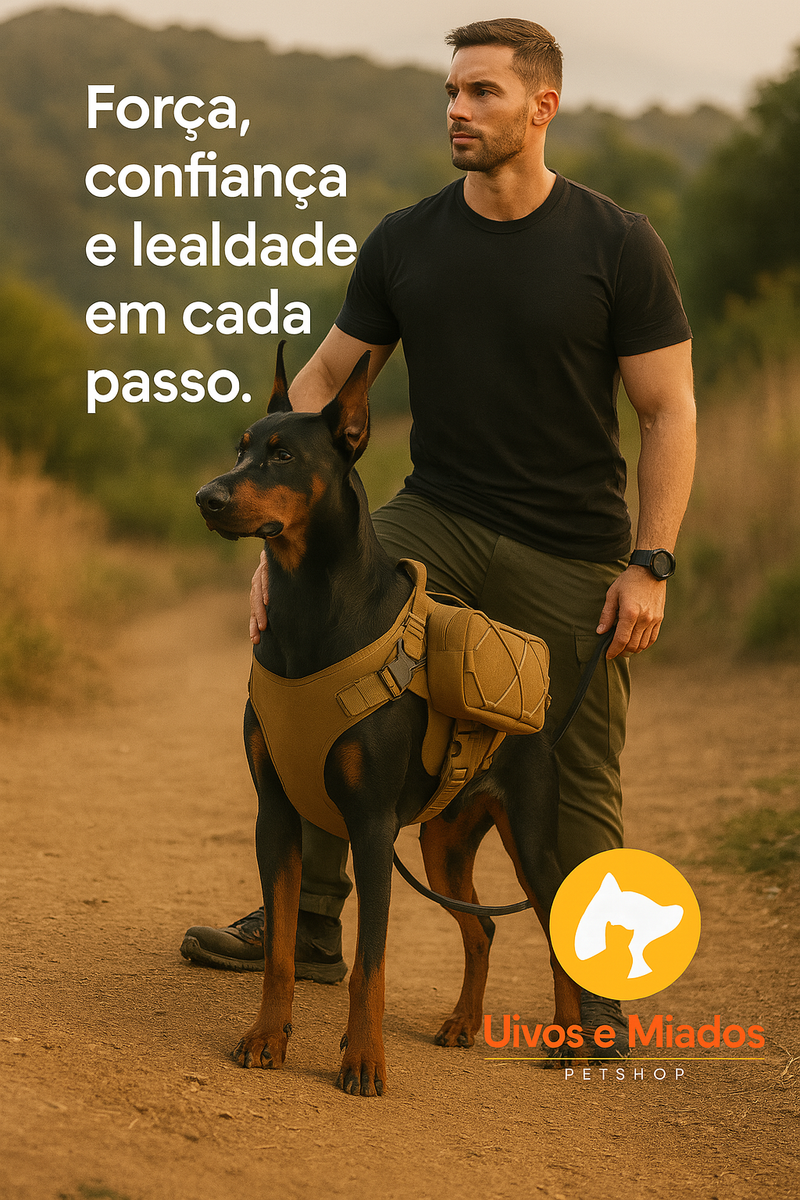 "Como usar: Ajuste as alças conforme o tamanho do cão"