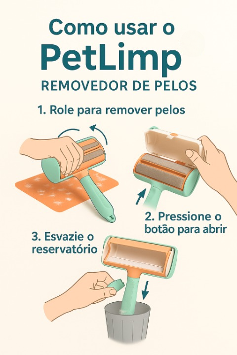  "Como usar: Movimentos em uma direção, colete os pelos removidos"
