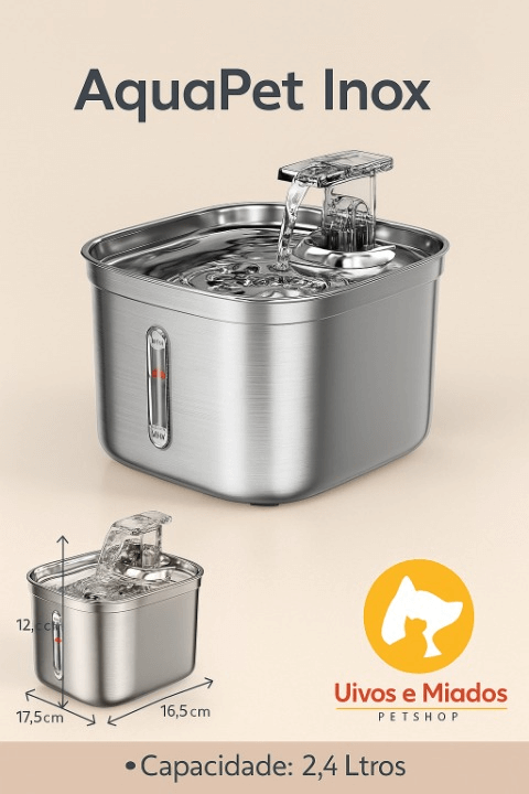 Embalagem da fonte de água AquaPet Inox 2.4L