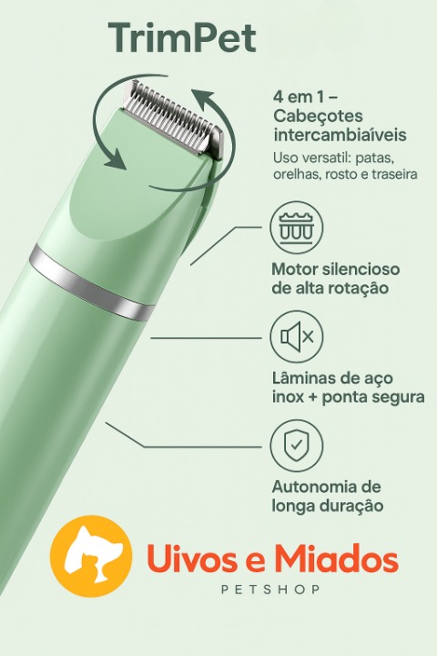 Inclui aparador, pentes guia, cabo USB e escova de limpeza